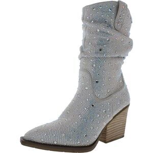 Very G Silver Crystal Studded Slouchy Western Boot
